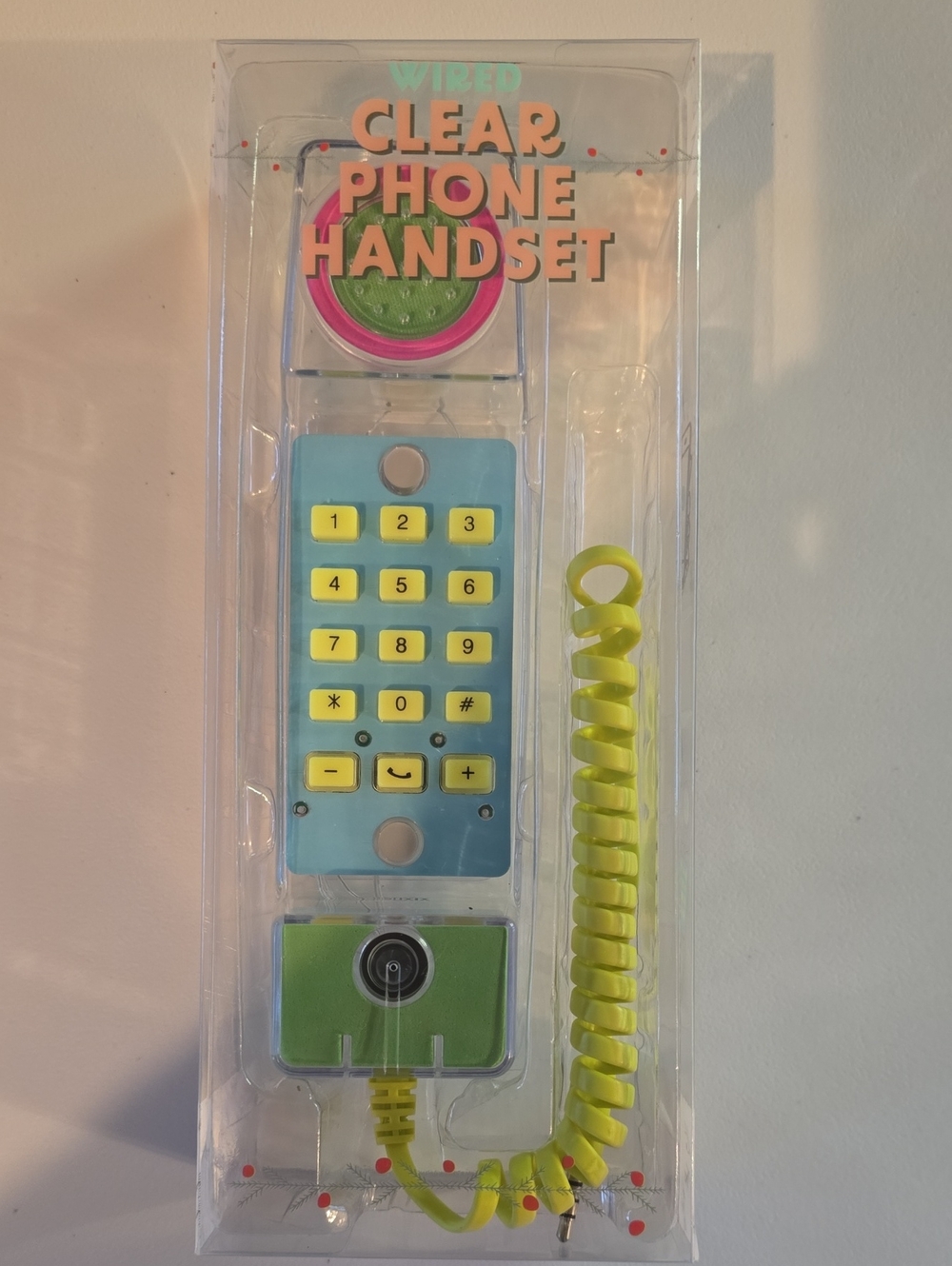 Clear Wired Phone Handset — Blue & Neon Yellow